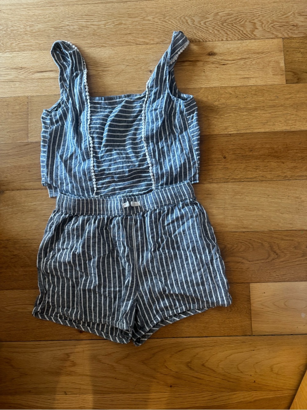 Striped Blue & White Girls' Two Piece Romper
